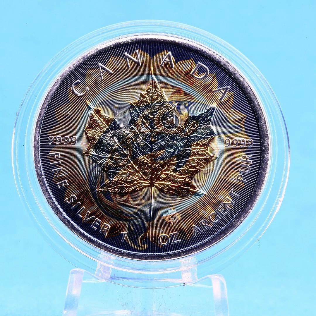 メイプルリーフ 銀貨 カラー マンダラドルフィン イルカ 曼荼 1オンス 1oz