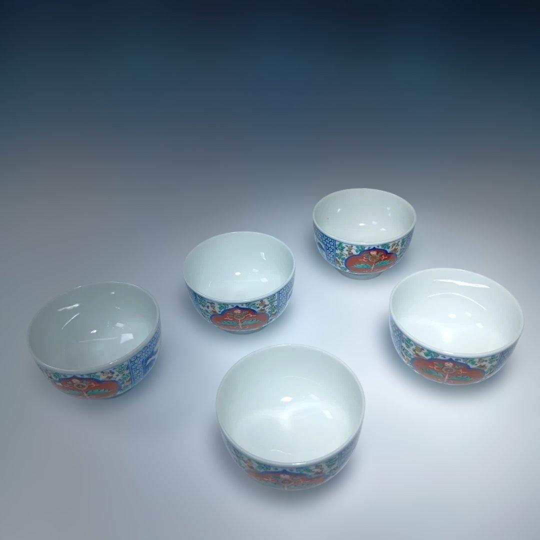 13代柿右衛門(染錦)山水地文番茶器セット一式　共箱