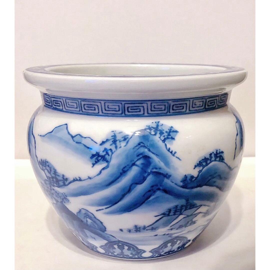 SALE‼︎ ヴィンテージ 茶道具 火鉢 平安 孝峰 作 青染付 小 楼閣 山水