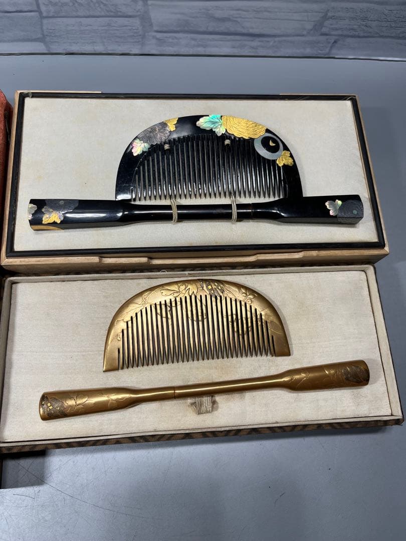 時代　蒔絵　櫛　笄　4セット