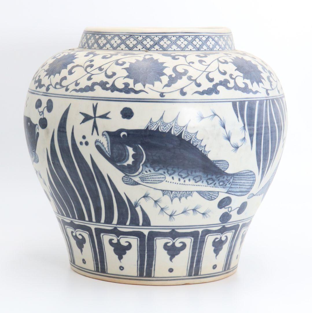 中国 青花魚藻文大壺 壷　C294