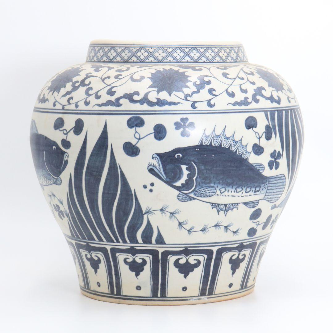 中国 青花魚藻文大壺 壷　C294