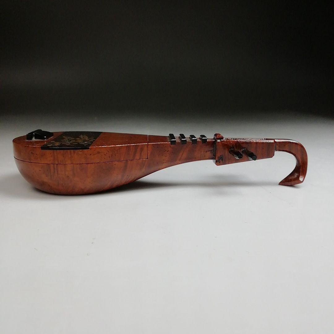 Ｔ９０１　香合　『秋草蒔絵　花梨造り』『琵琶香合』『道場宗廣 造』　共箱　茶道具