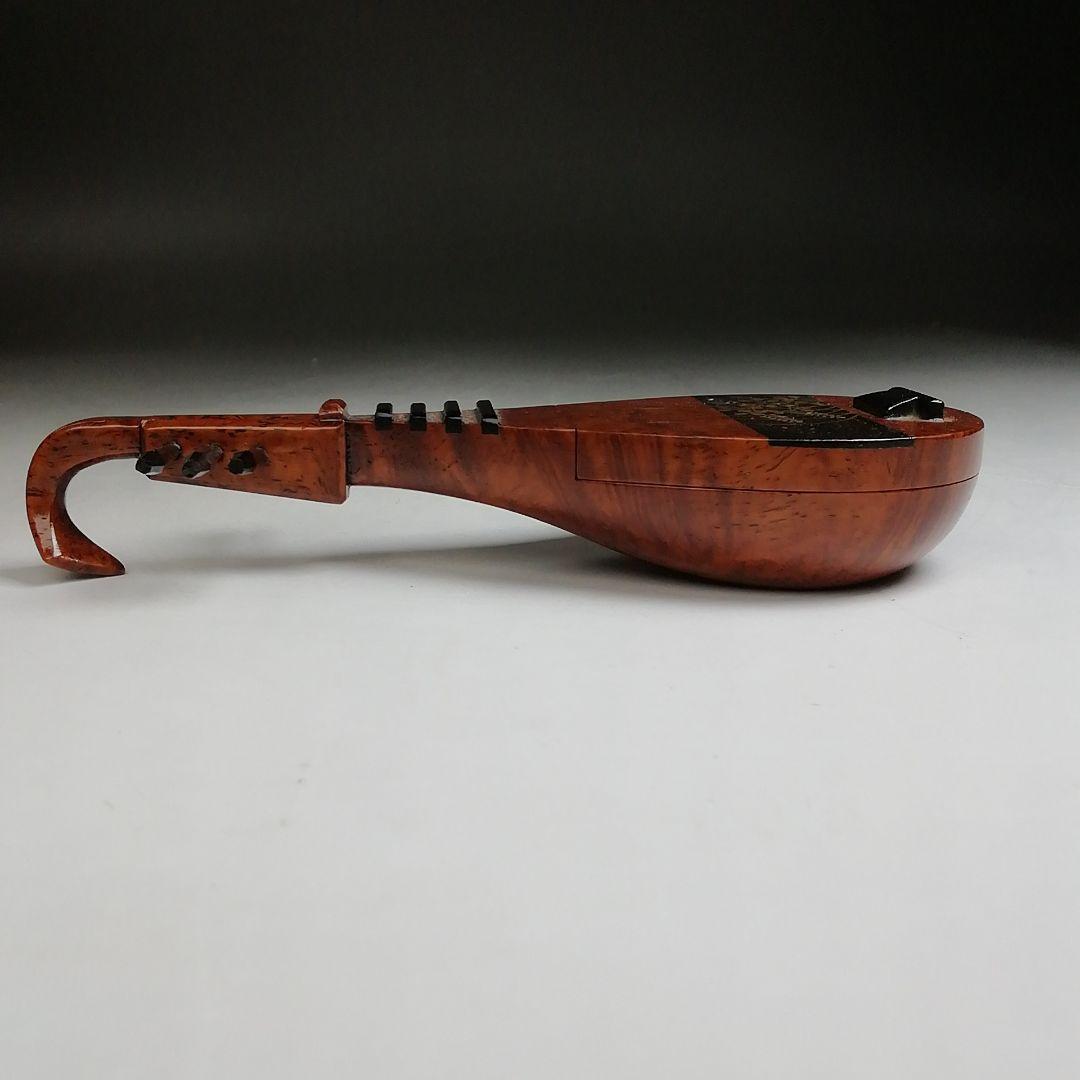 Ｔ９０１　香合　『秋草蒔絵　花梨造り』『琵琶香合』『道場宗廣 造』　共箱　茶道具