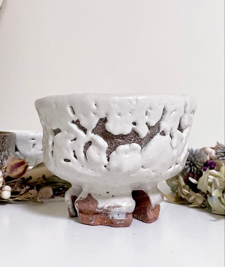 萩焼　山根清玩　鬼萩　割高台　新品　光彩庵　抹茶碗　陶器