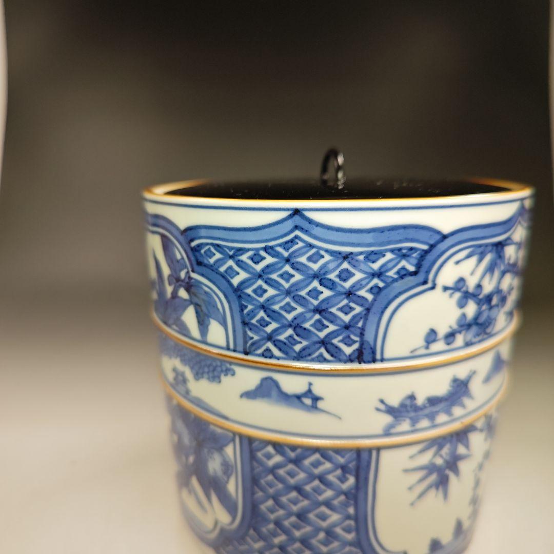 イ441 水指『清閑寺窯　杉田祥平造』『祥瑞山水同紐花鳥窓枠画水指　共箱』茶道具