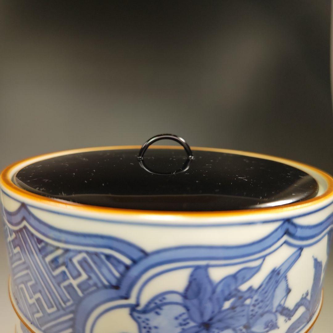 イ441 水指『清閑寺窯　杉田祥平造』『祥瑞山水同紐花鳥窓枠画水指　共箱』茶道具