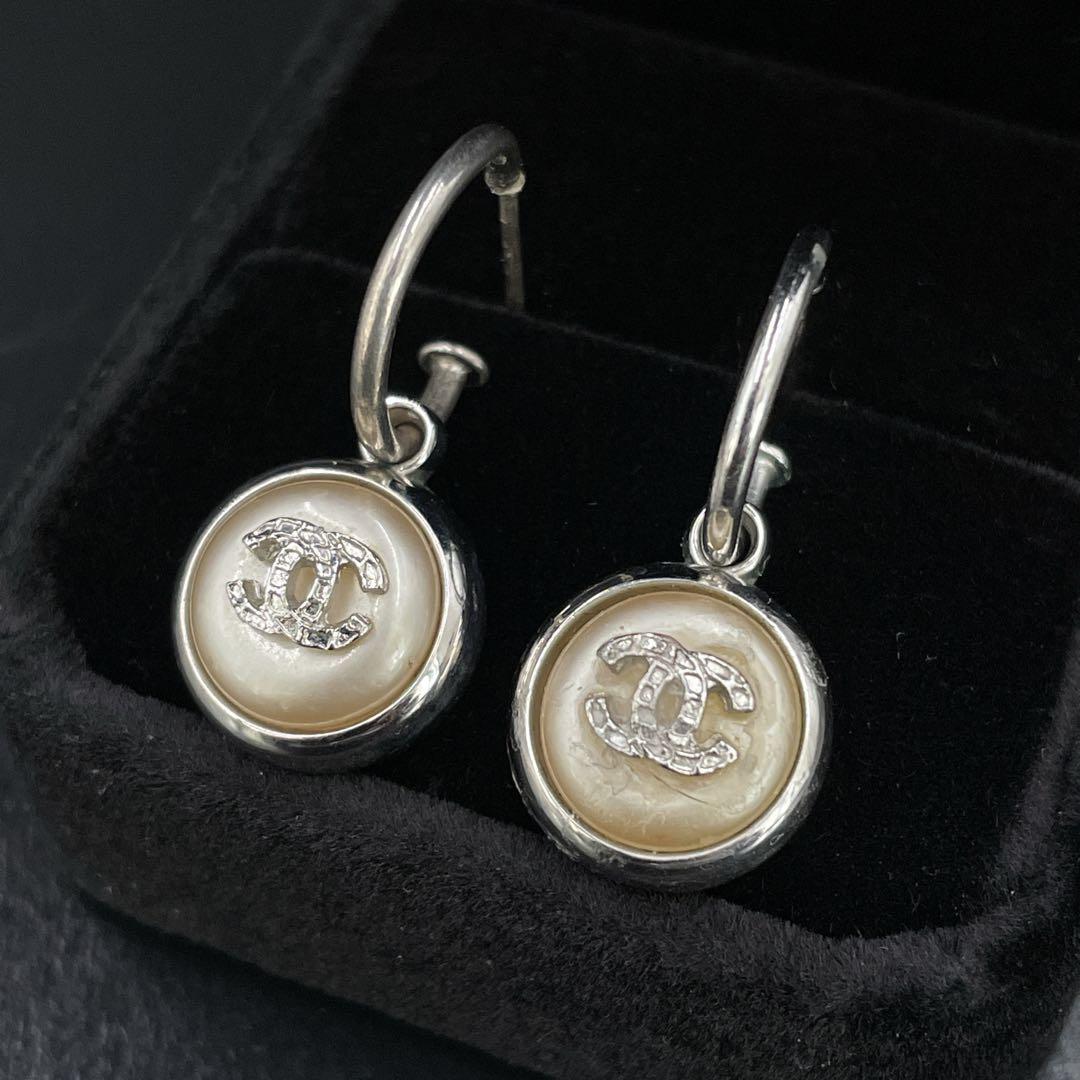 オールド　シャネル　ピアス　ココマーク フェイクパール　シルバー　イヤリング