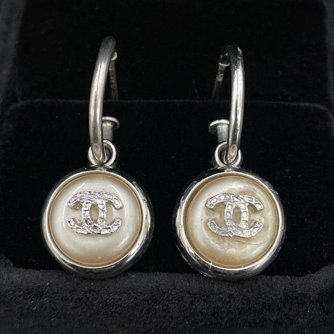 オールド　シャネル　ピアス　ココマーク フェイクパール　シルバー　イヤリング