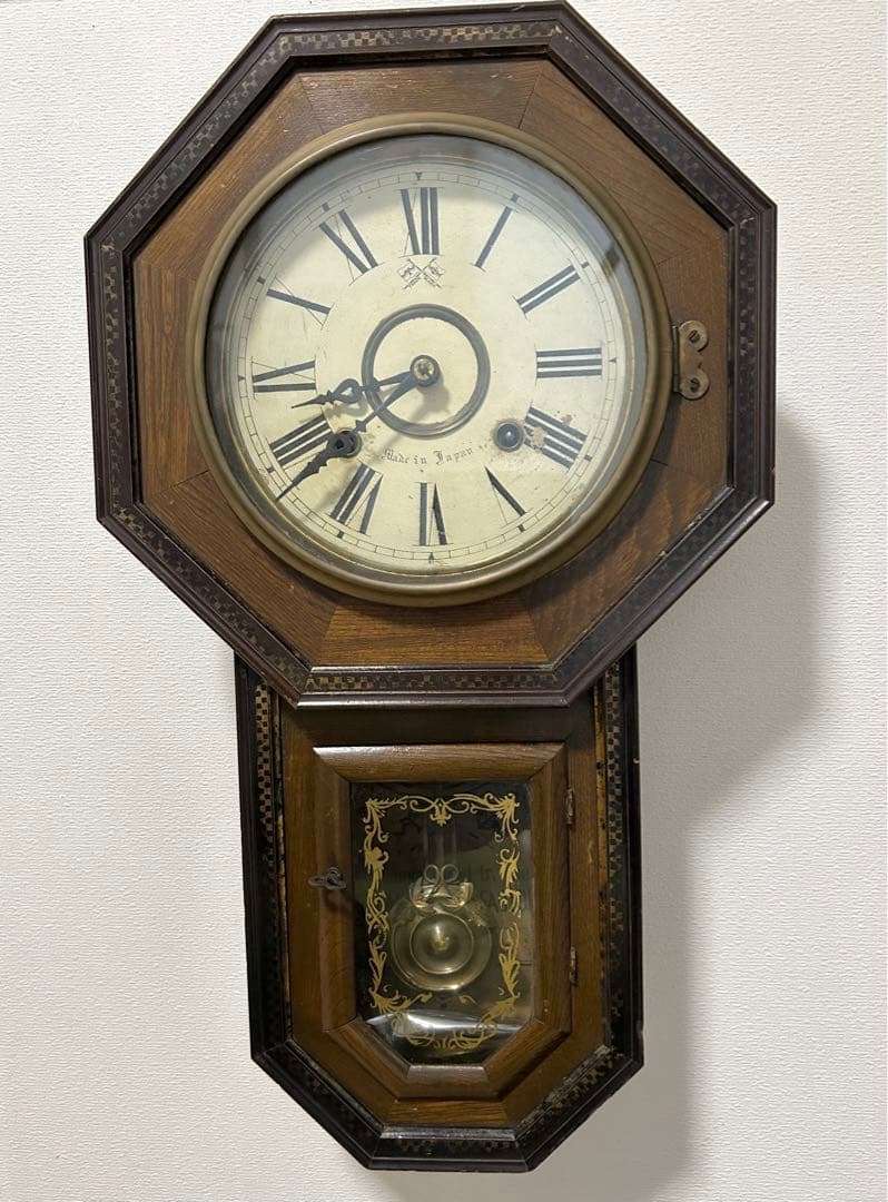 レア品　明治　レトロ 古時計 振り子時計 掛時計 柱時計　ぜんまい アンティーク
