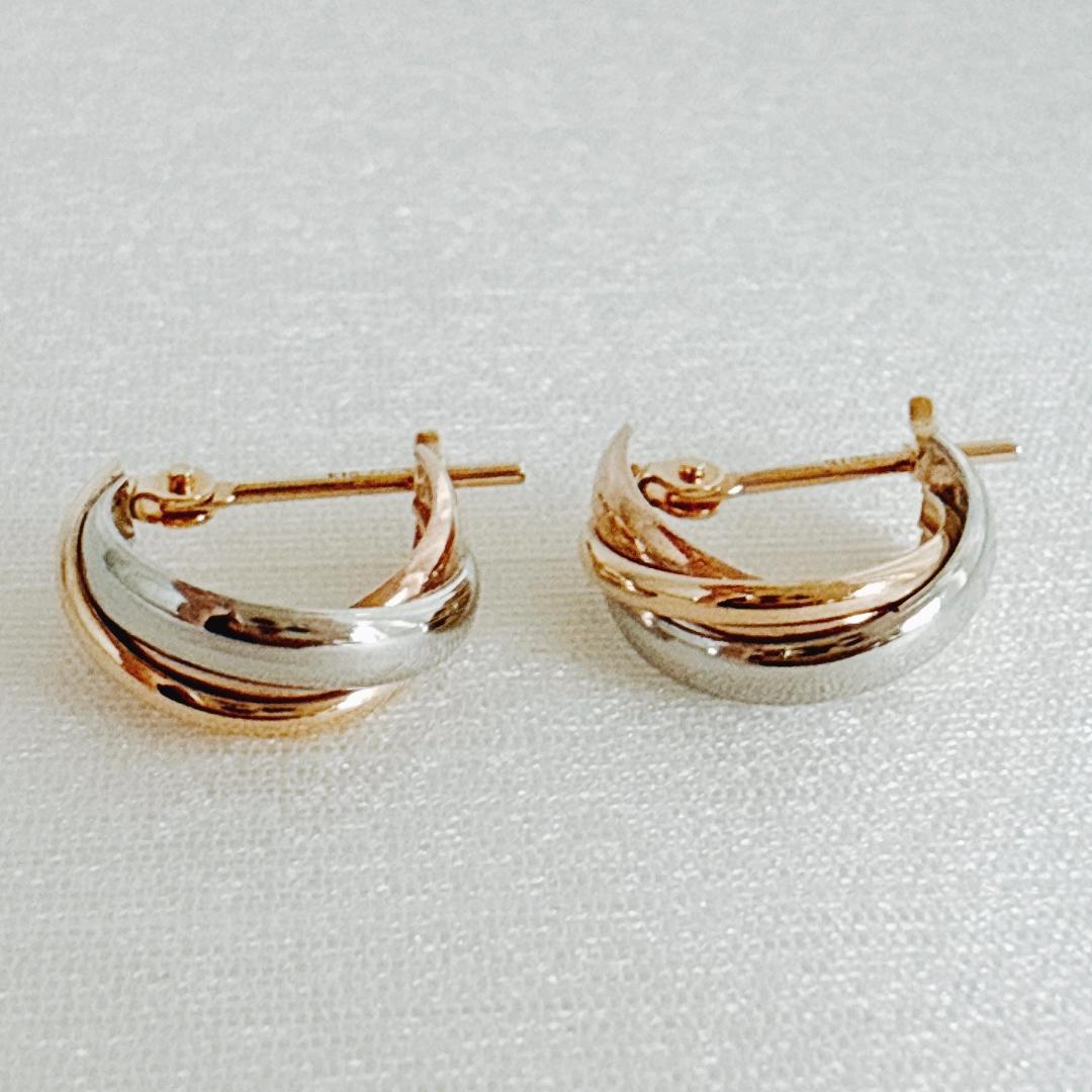 10金【3連トリニティーカラーピアス】PT/YG/PG 日本製 ペア 新品！