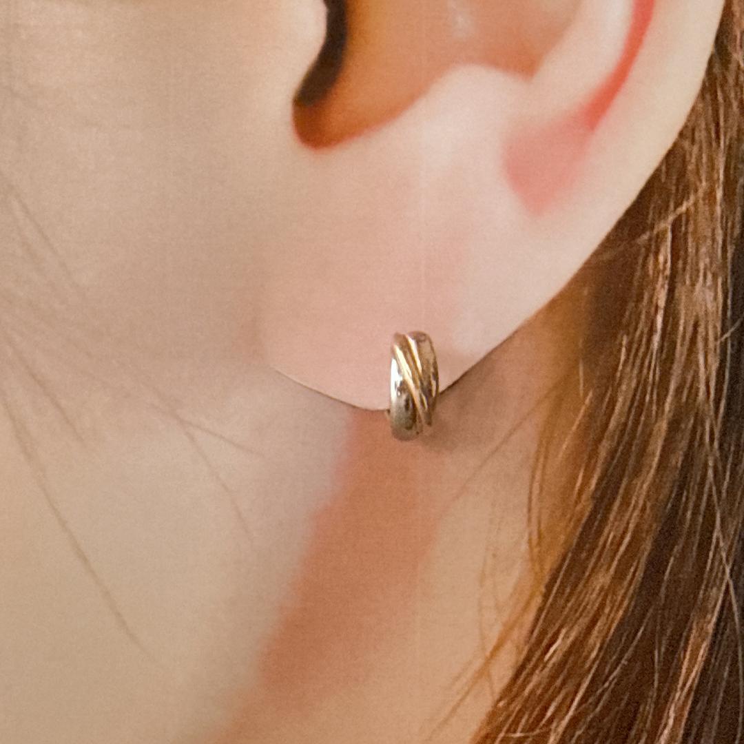 10金【3連トリニティーカラーピアス】PT/YG/PG 日本製 ペア 新品！