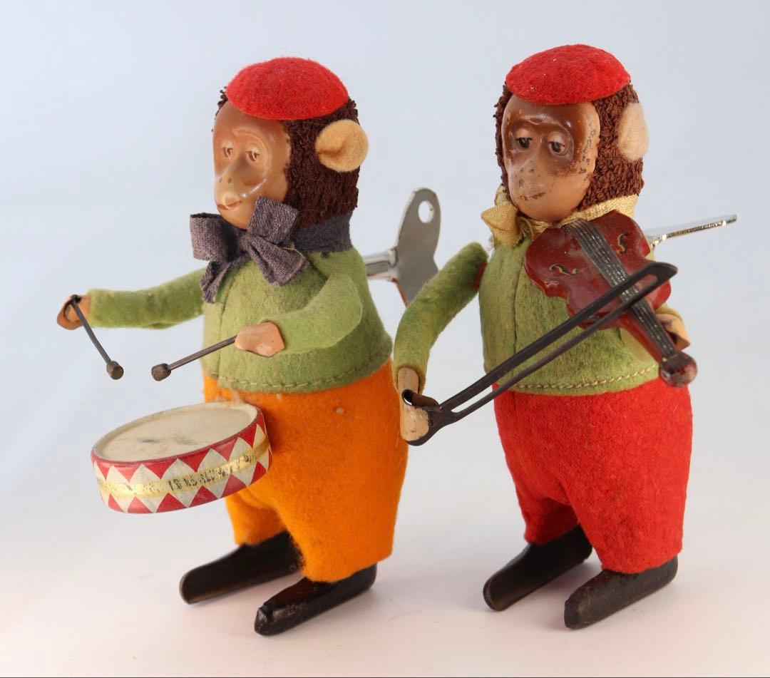ヴィンテージ Schuco ワインドアップ猿の演奏者 フィギュア2体セット
