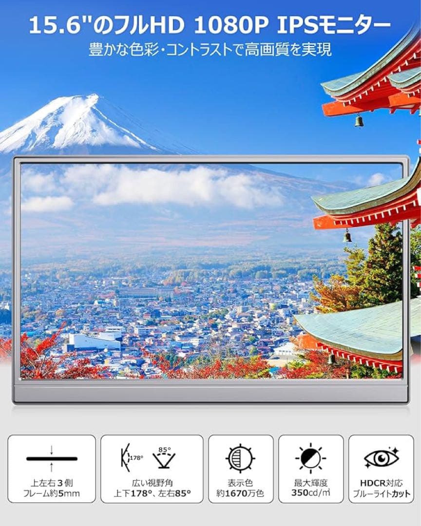 15.6インチ FHD IPSモニター Type-C接続