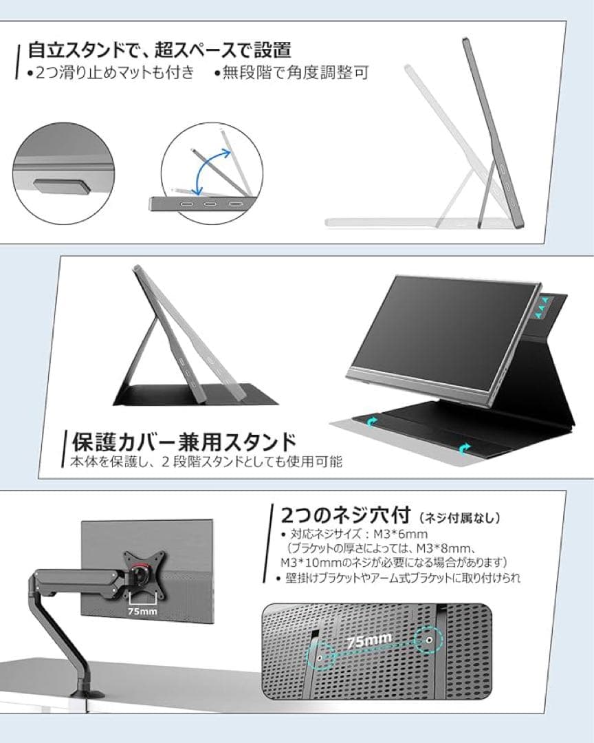 15.6インチ FHD IPSモニター Type-C接続
