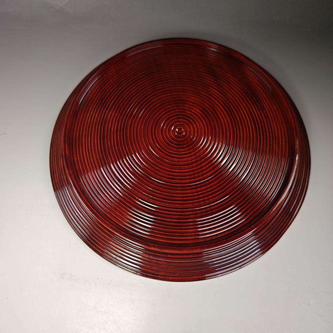 イ331 盆『塗師　哲山作』『溜塗ロクロ目　丸盆　共箱』茶道具　漆塗