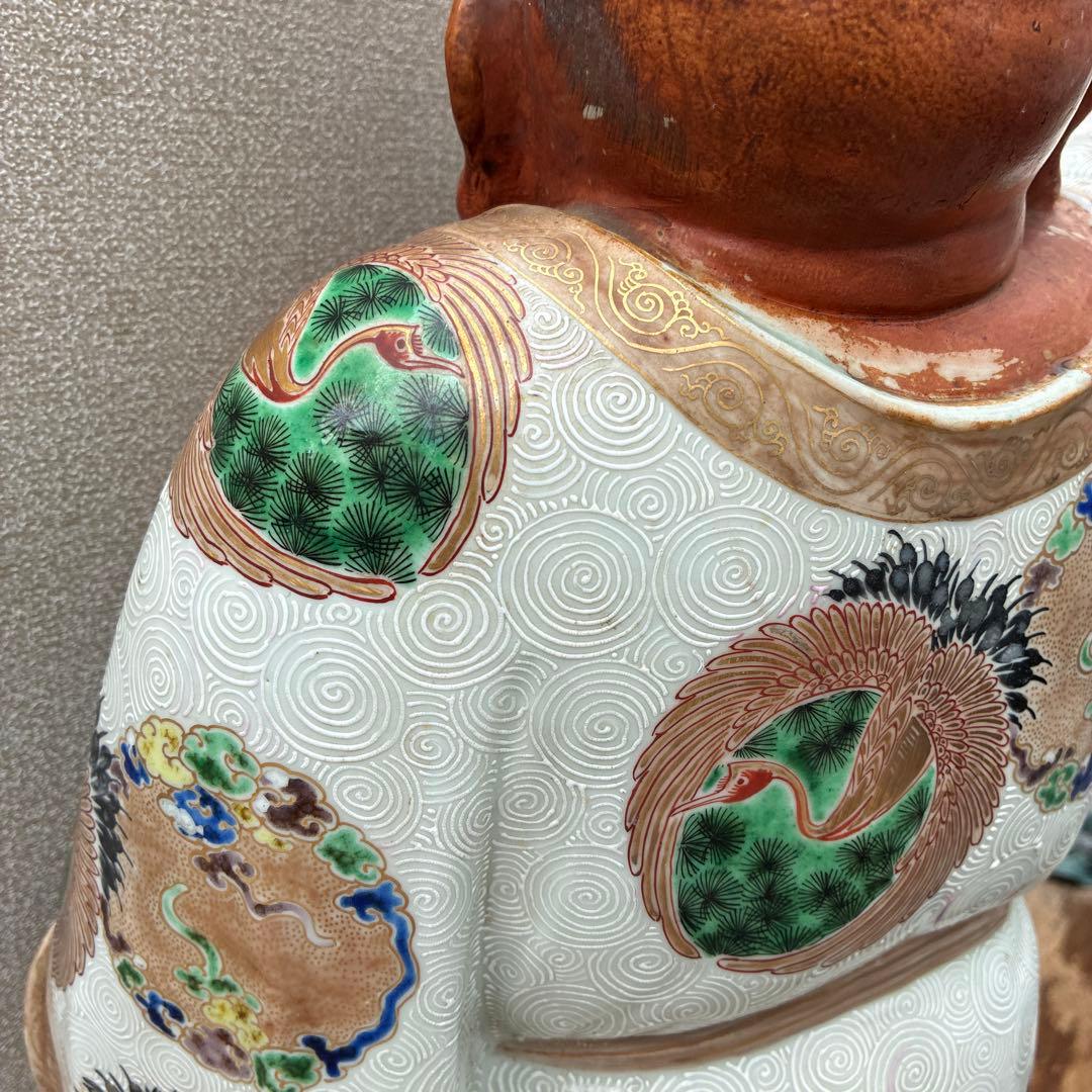 時代物布袋様、九谷焼、昭和レトロ色絵置物　美術品骨董品　縁起物、古美術品60cm