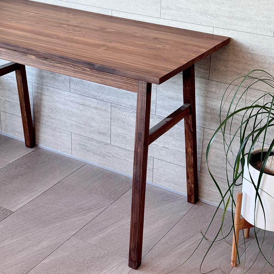 WTWチーク木製テーブル机作業デスク◆幅110木目ナチュラル素材アンティーク男前