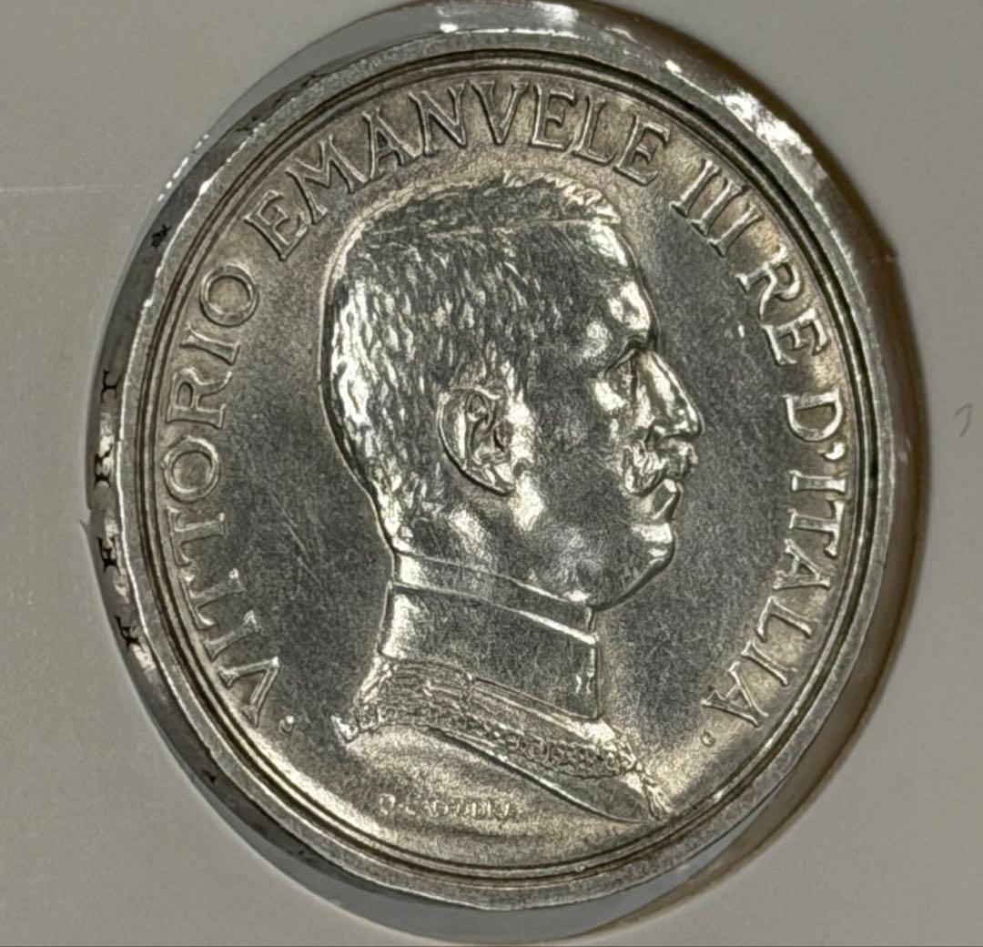 1914年イタリアヴィットリオ・エマヌエーレ3世 2リラ銀貨 ハイグレード