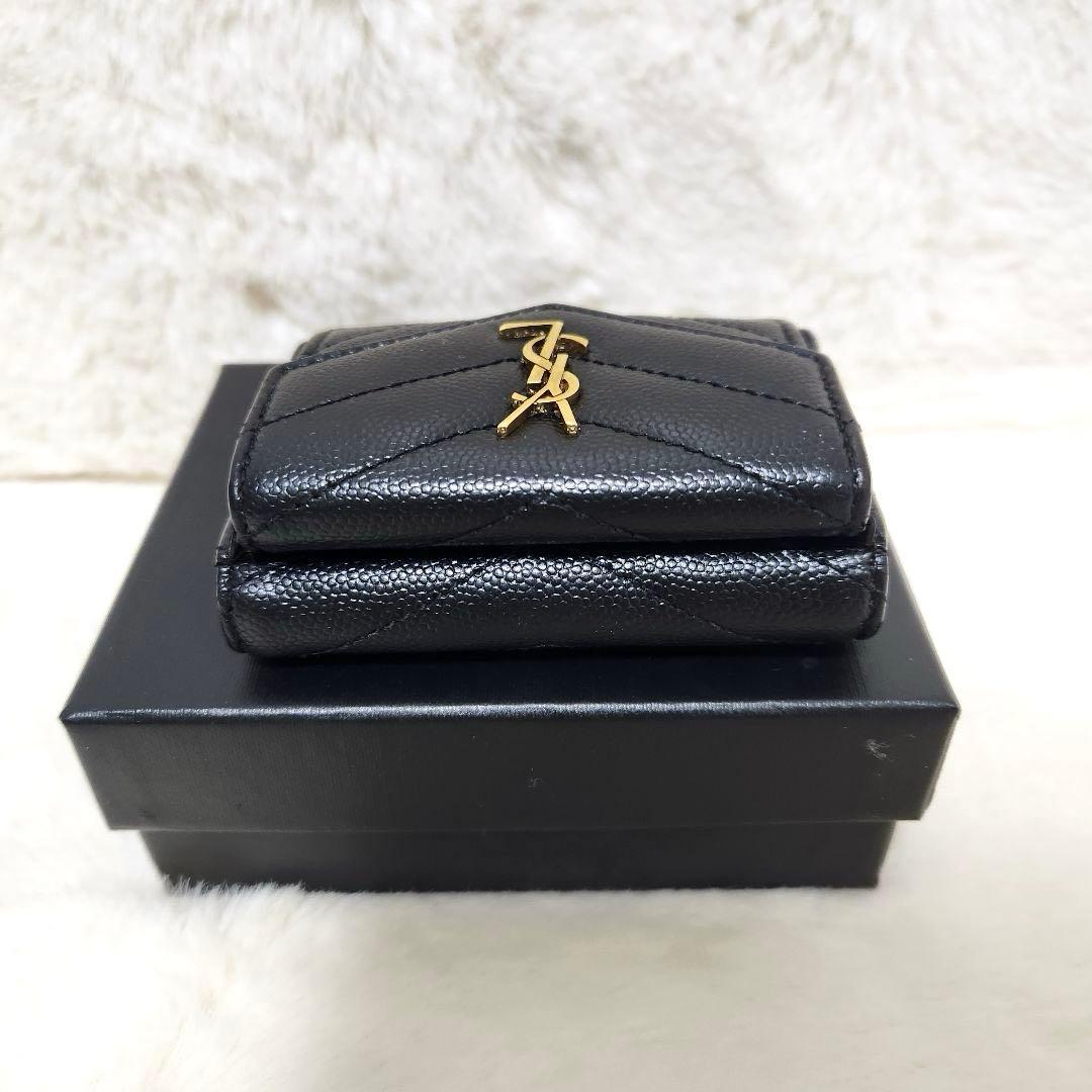 ✨極美品　付属品あり✨サンローラン　三つ折り　カサンドラ　ブラック　レザー　黒