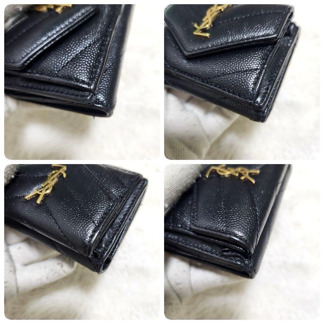 ✨極美品　付属品あり✨サンローラン　三つ折り　カサンドラ　ブラック　レザー　黒