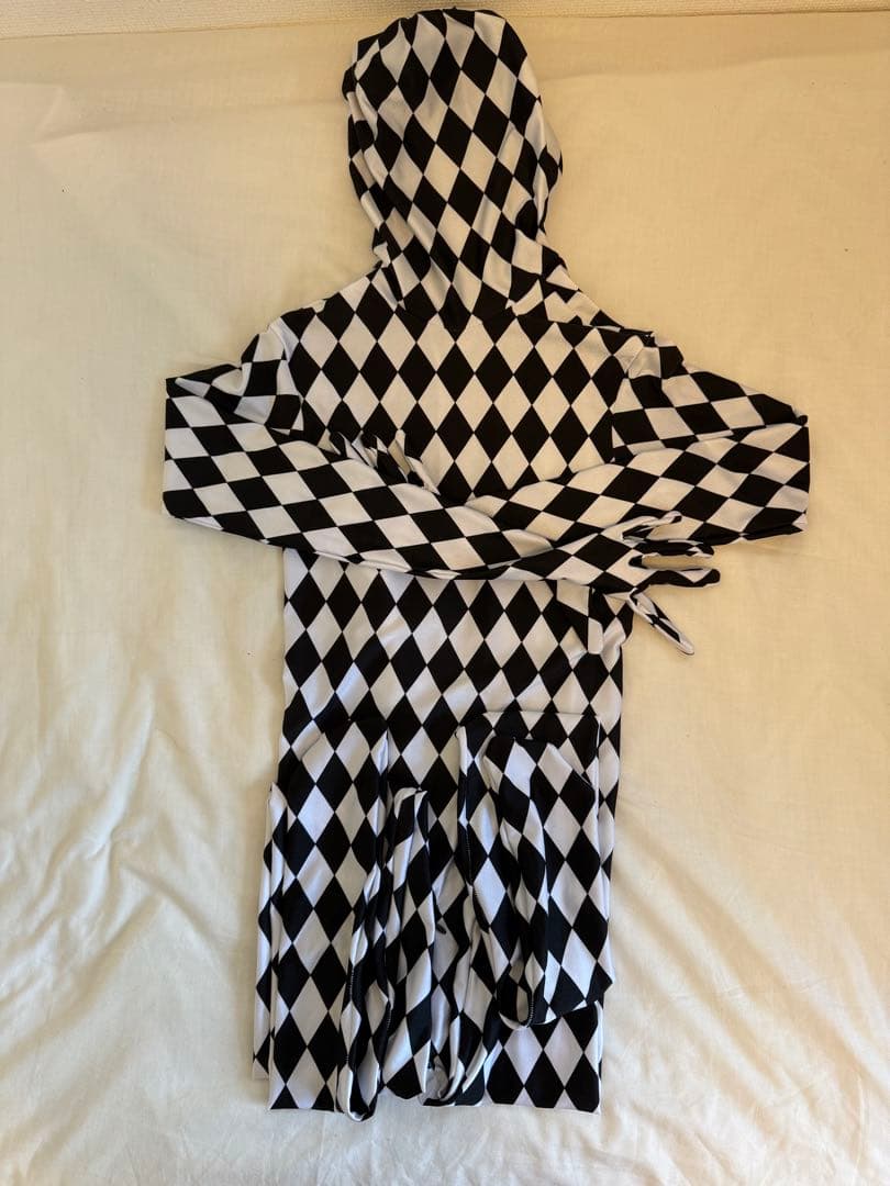 アートソン製　クロッチファスナー付女性サイズ・白黒ダイヤ全身タイツZENTAI
