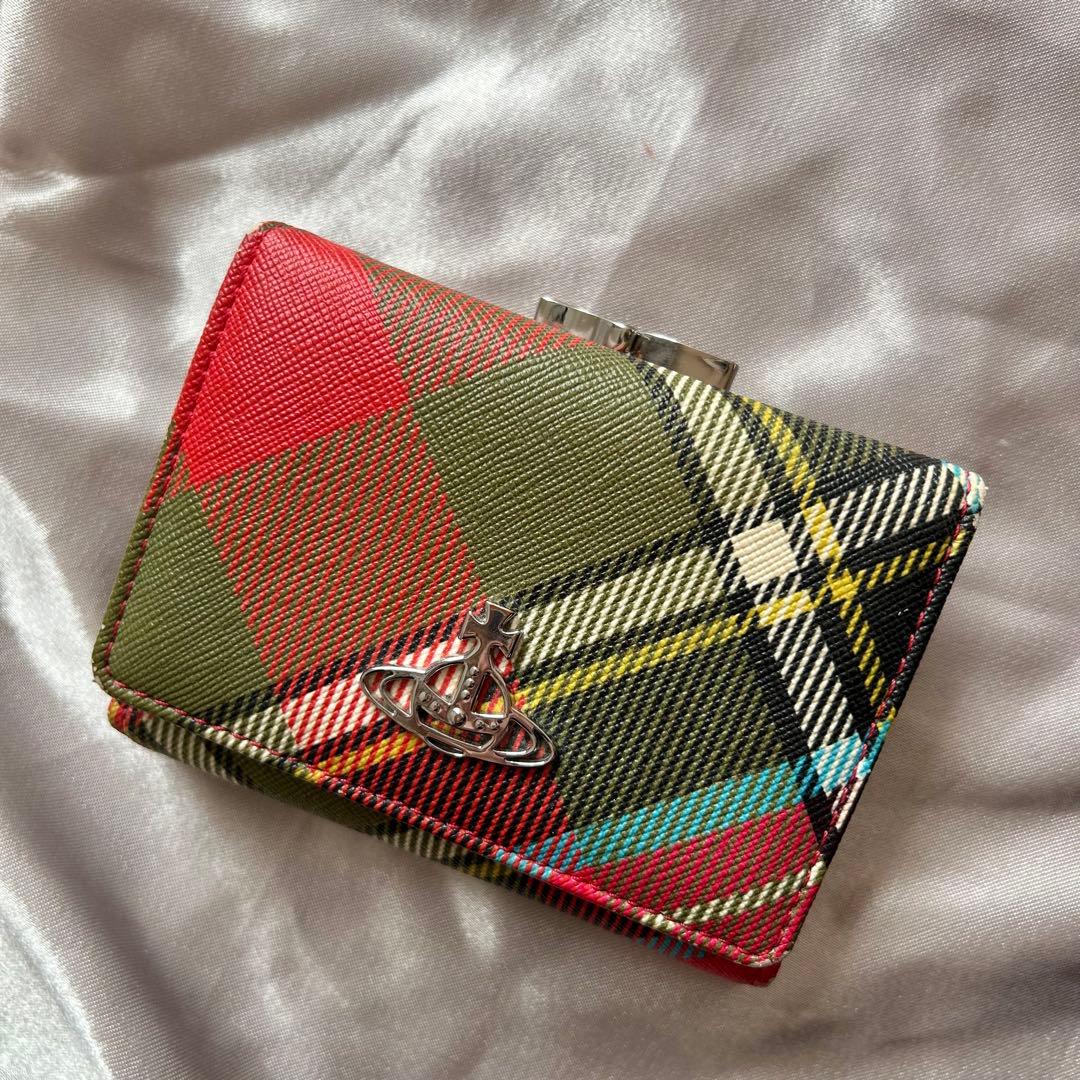 レア ◆ Vivienne Westwood 財布：三折り＋がま口 緑チェック柄