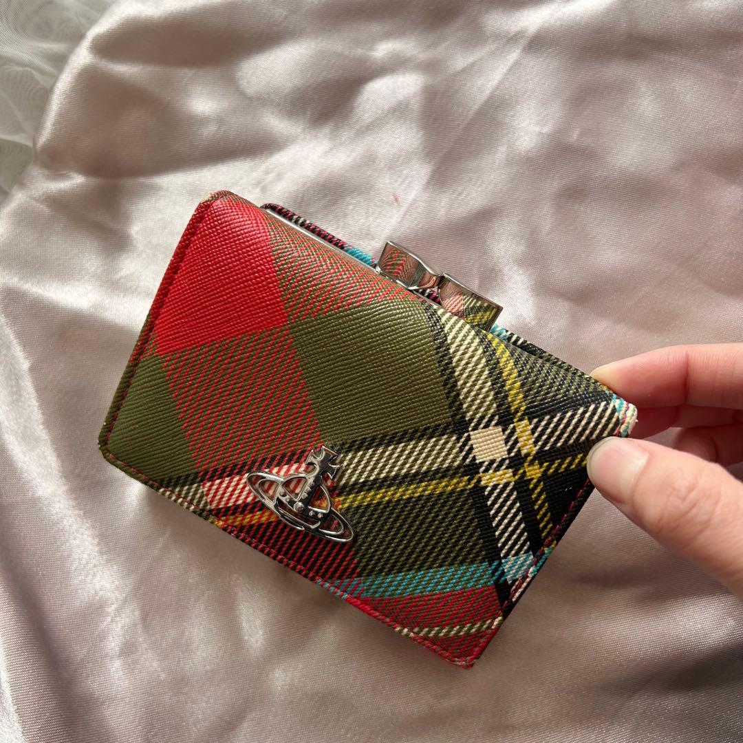 レア ◆ Vivienne Westwood 財布：三折り＋がま口 緑チェック柄