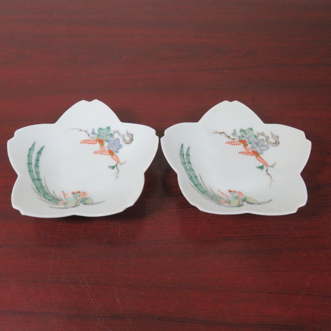 皿 中皿 鳳凰 変形皿 桜型 花形 白磁 銘 明治 大正