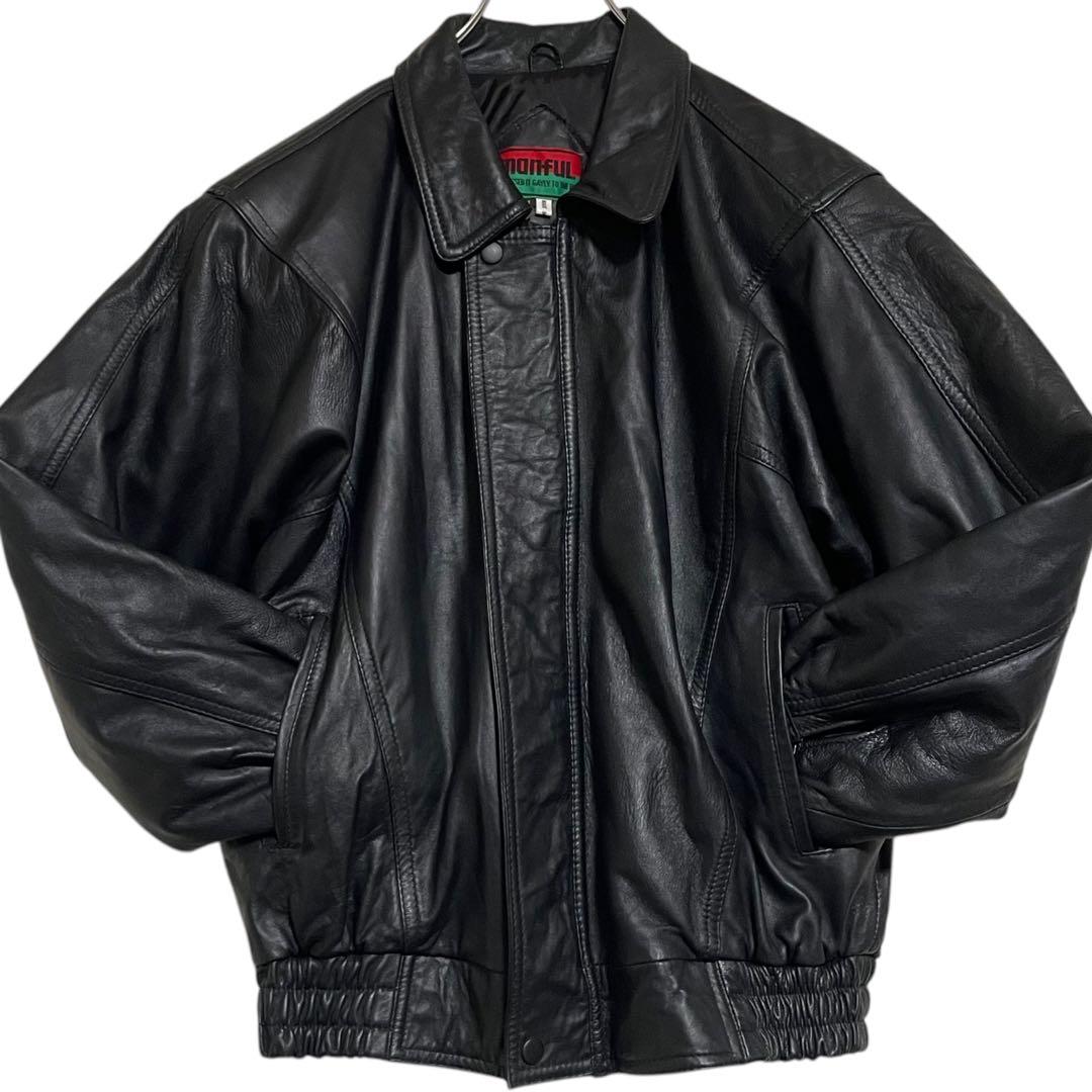 【manful】本革 リアルレザーシングルライダースジャケット ブラック M