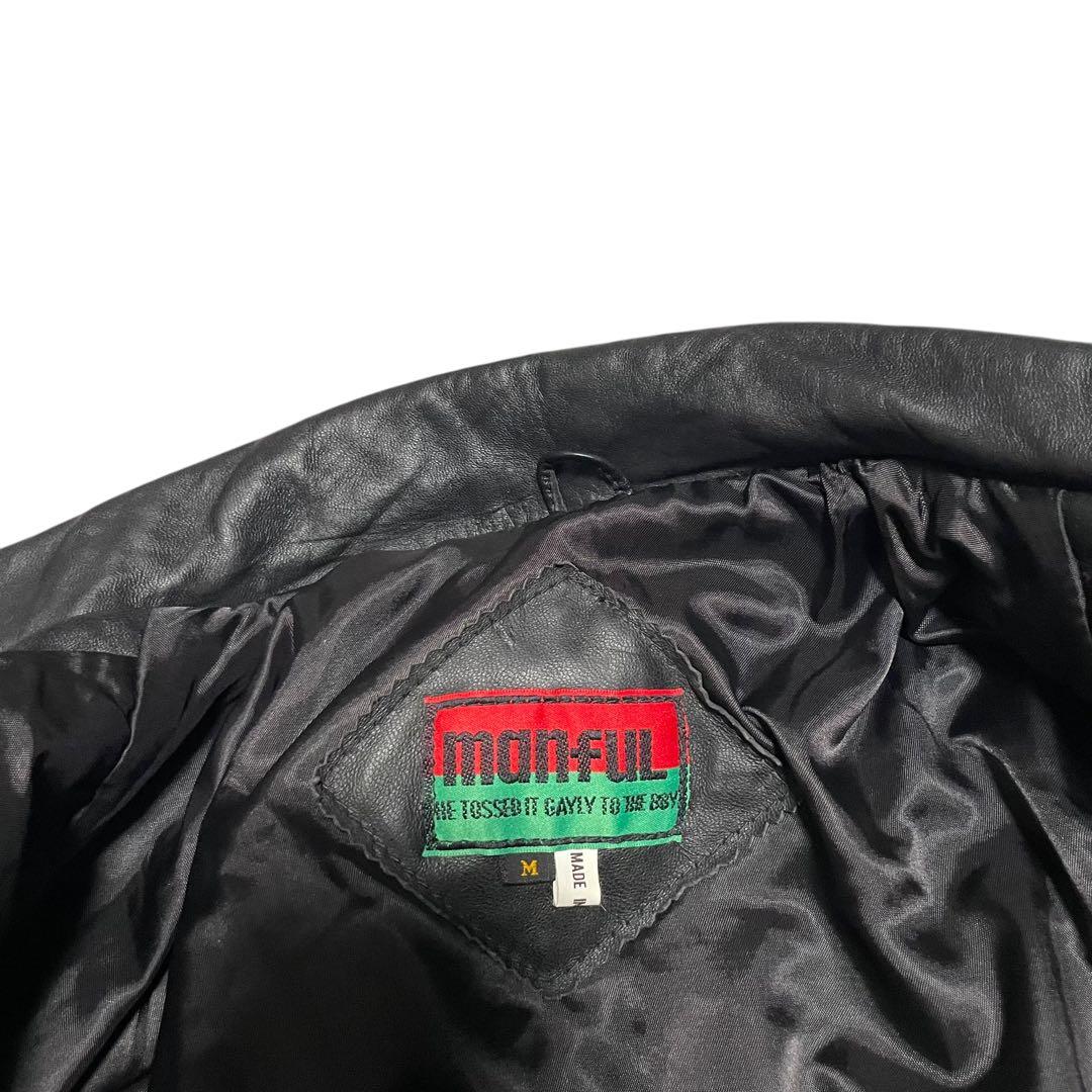 【manful】本革 リアルレザーシングルライダースジャケット ブラック M