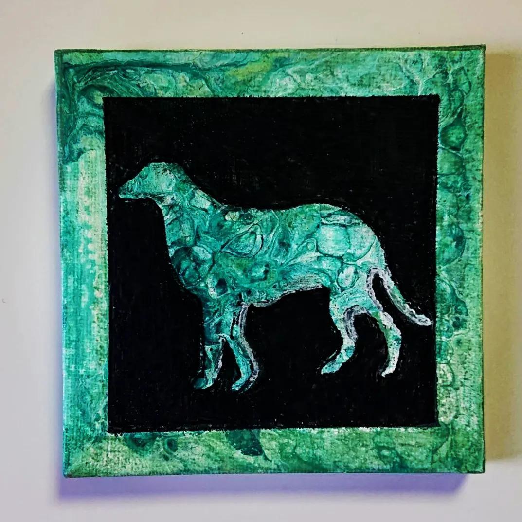 原画 イヌ 犬 いぬ フルイドアート パネル ポーリングアート 一点もの 希少