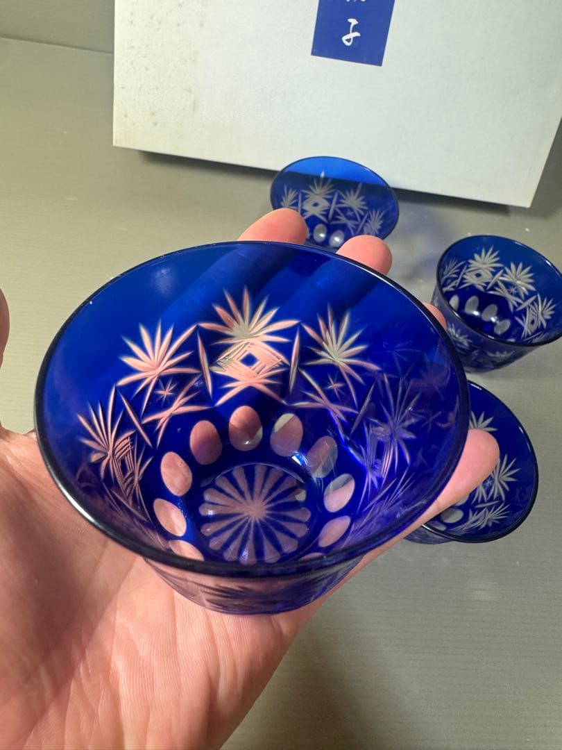 2544 藍切子　5客　未使用