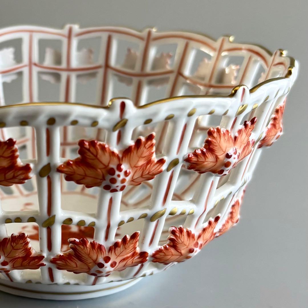 HEREND　ヘレンド　アポニーオレンジ　手描き　透かしバスケット【未使用】