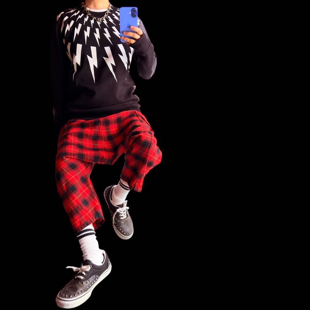 トリココムデギャルソン　赤黒タータンチェック　サルエルパンツ