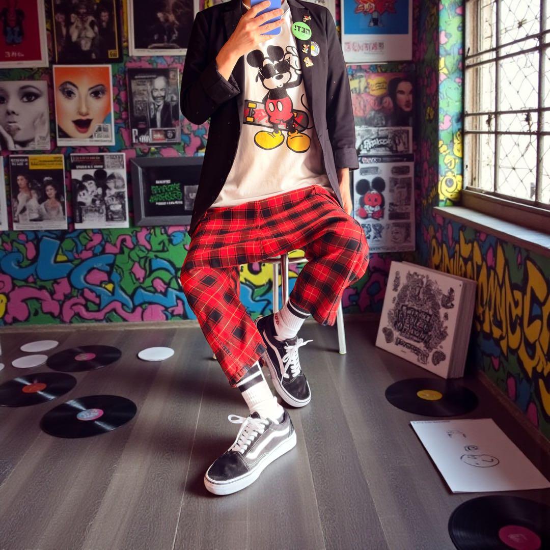 トリココムデギャルソン　赤黒タータンチェック　サルエルパンツ