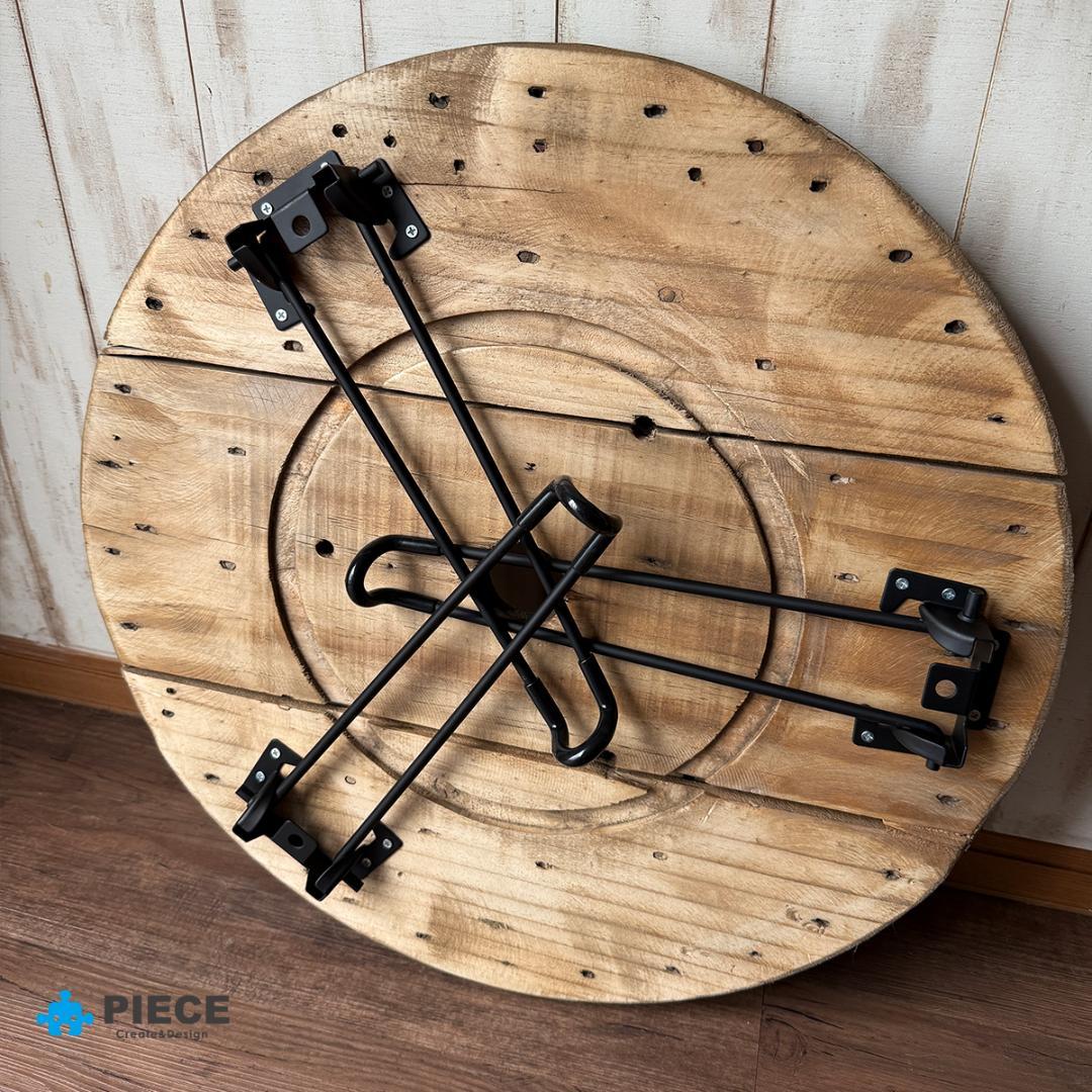 折り畳み ローテーブル 丸テーブル カフェ 木製 男前 インダストリアル