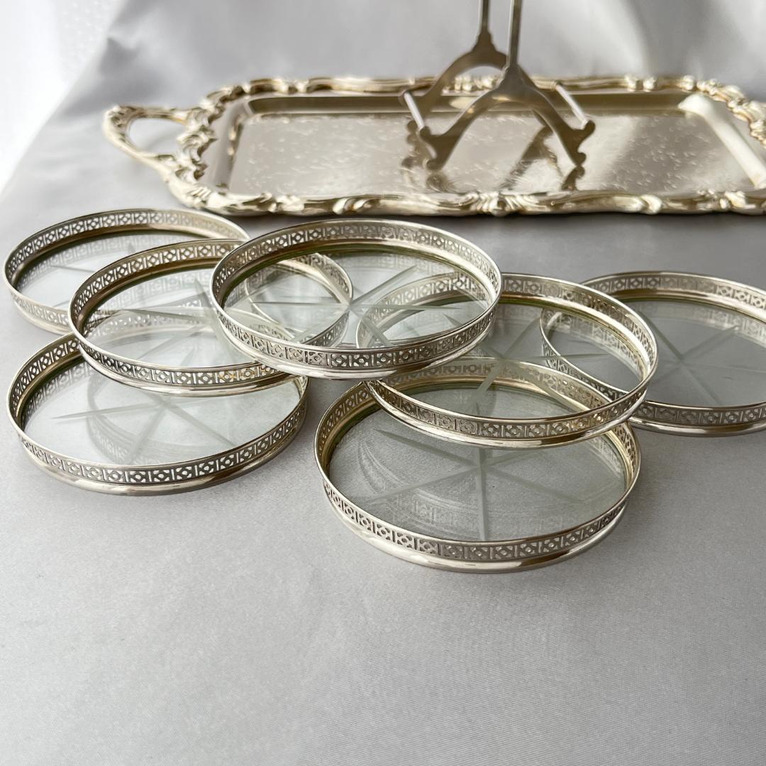 【Webster】ワイングラスコースター 8枚【純銀/ガラス】 ホルダー