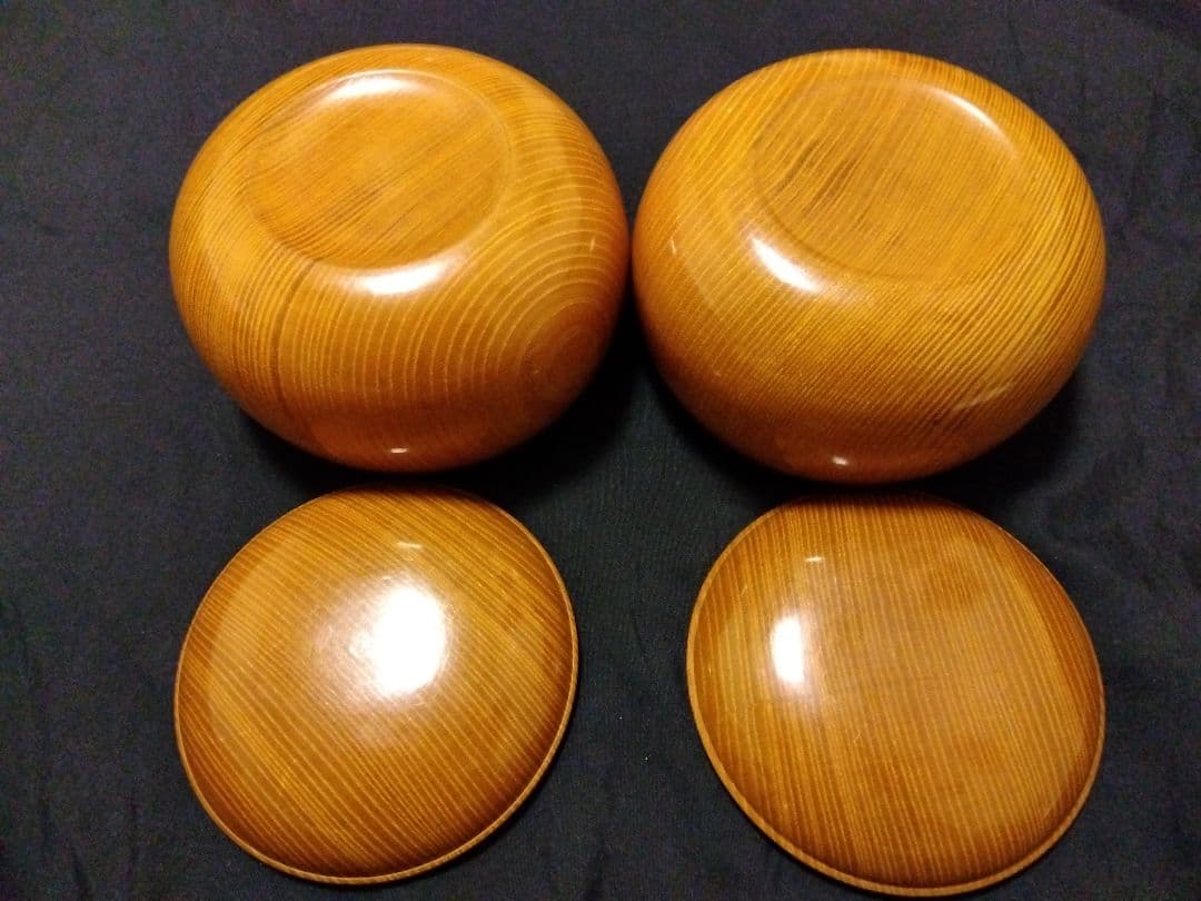 日向特製蛤碁石　月印相当　35号程度　特大欅碁笥　那智黒石　桐箱付き