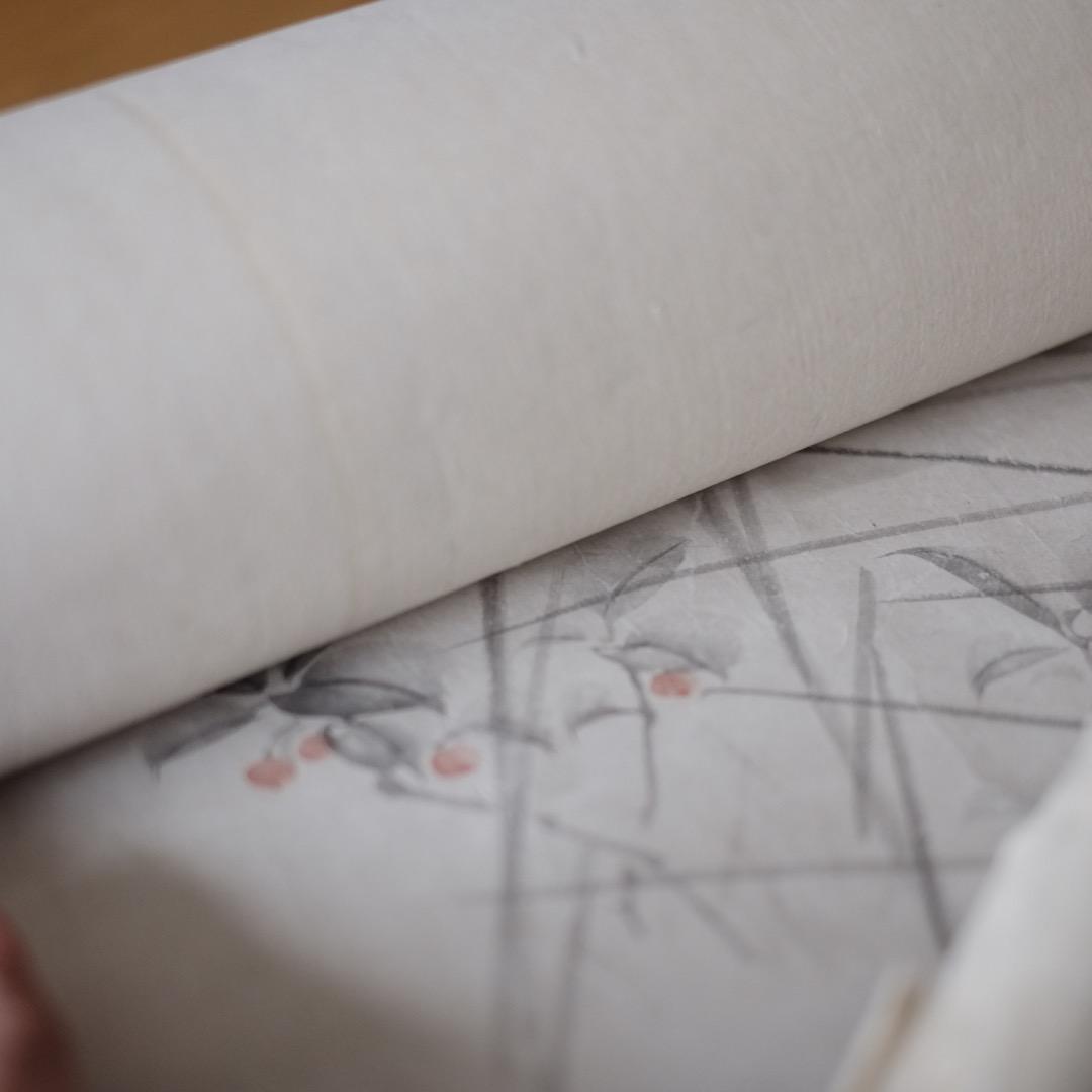 『希少』 真筆 八木奇峰 肉筆花鳥図 襖絵 四枚 江戸明治 花鳥画 彩色墨画