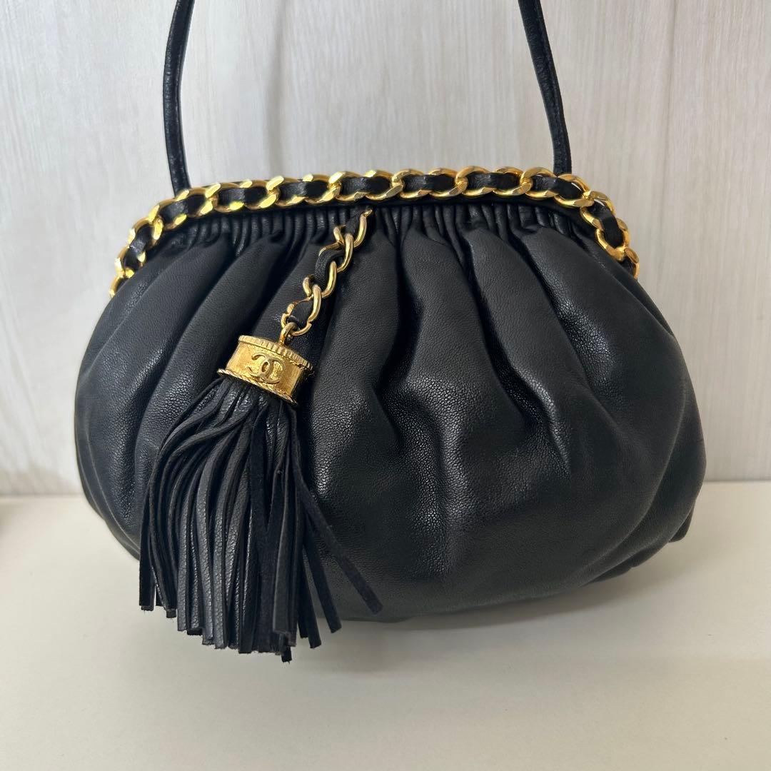 CHANEL シャネル ショルダーバッグ レザー がま口 フリンジ