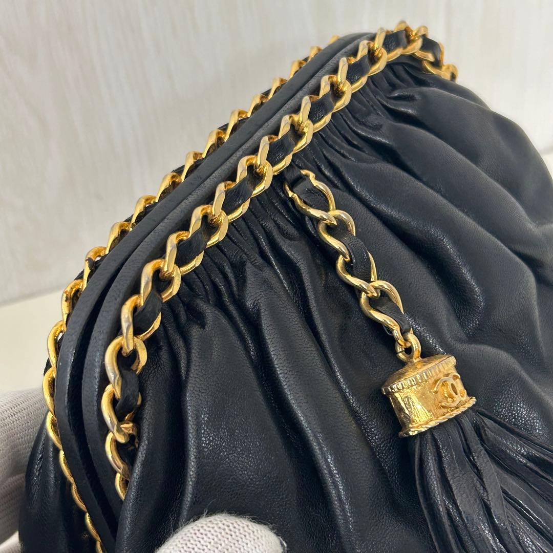 CHANEL シャネル ショルダーバッグ レザー がま口 フリンジ