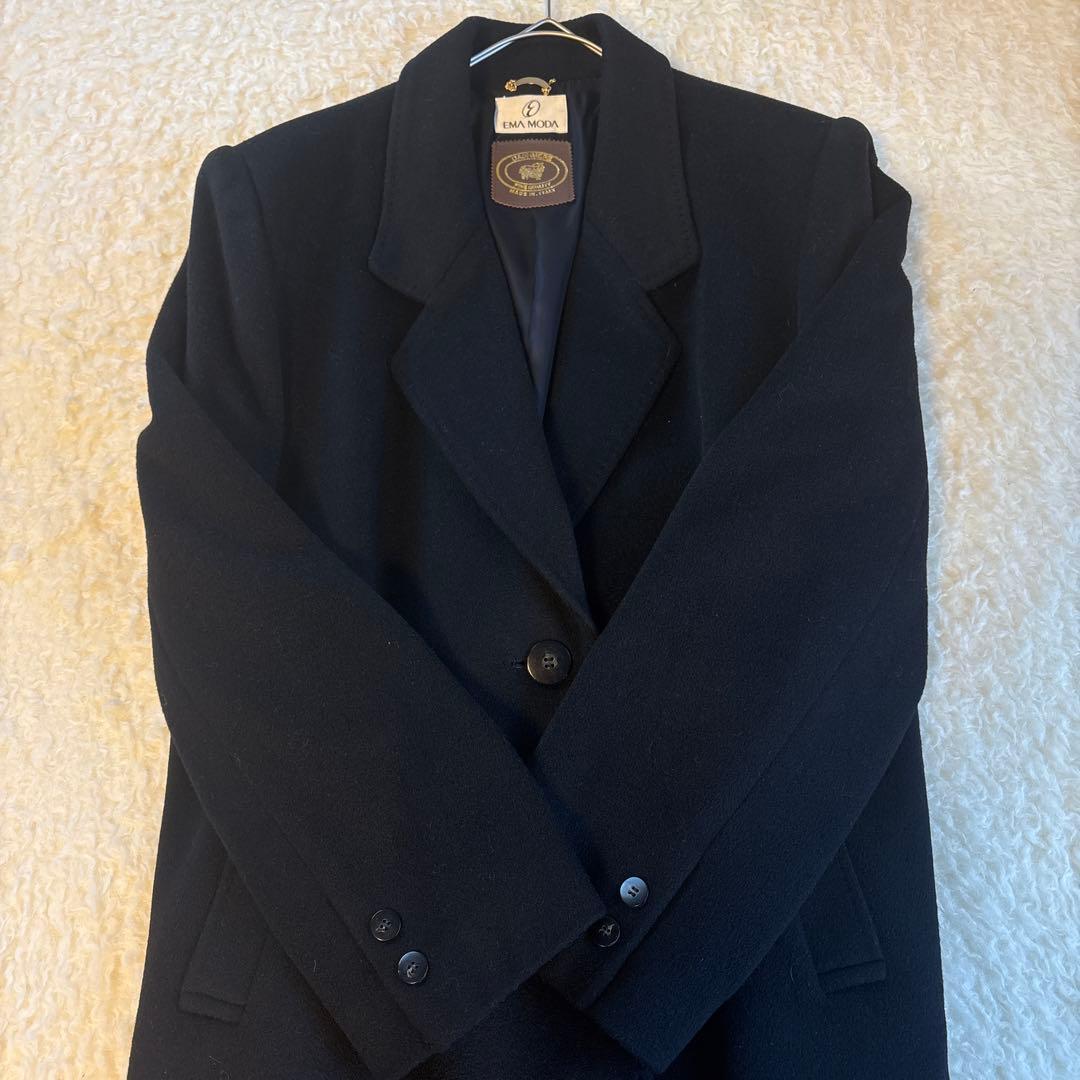 イタリアの高品質カシミヤ100%エモーダのチェスターコートマキシ丈115cm✨黒