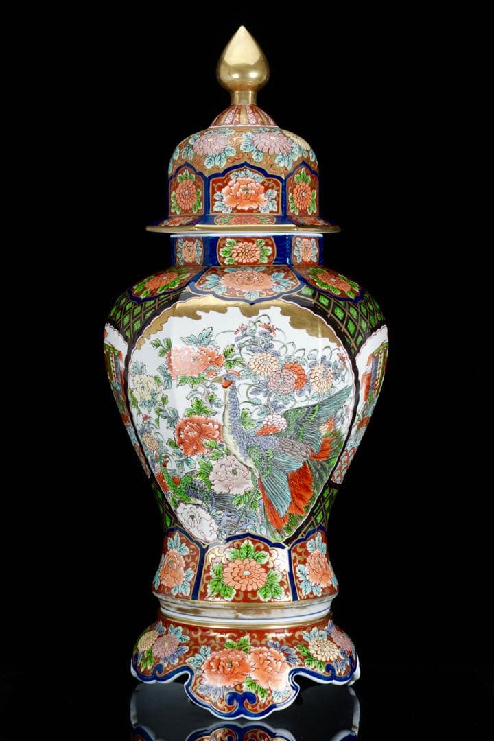 m*i様 有田焼 龍右衛門 染錦窓絵花鳥図 沈香壺 飾壺 三段壺 特大85㎝ 骨