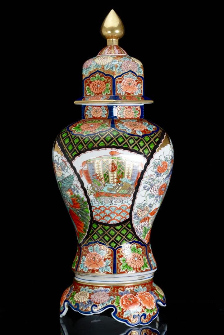 m*i様 有田焼 龍右衛門 染錦窓絵花鳥図 沈香壺 飾壺 三段壺 特大85㎝ 骨