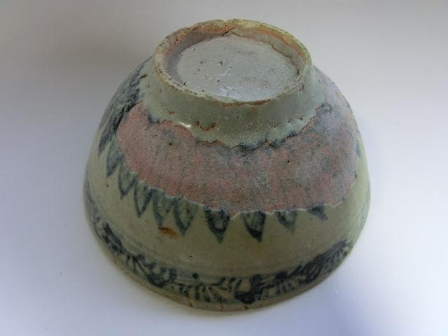 茶碗■安南染付鉢 花唐草 時代物 平鉢 古玩 骨董品 古美術 青華 傷有■