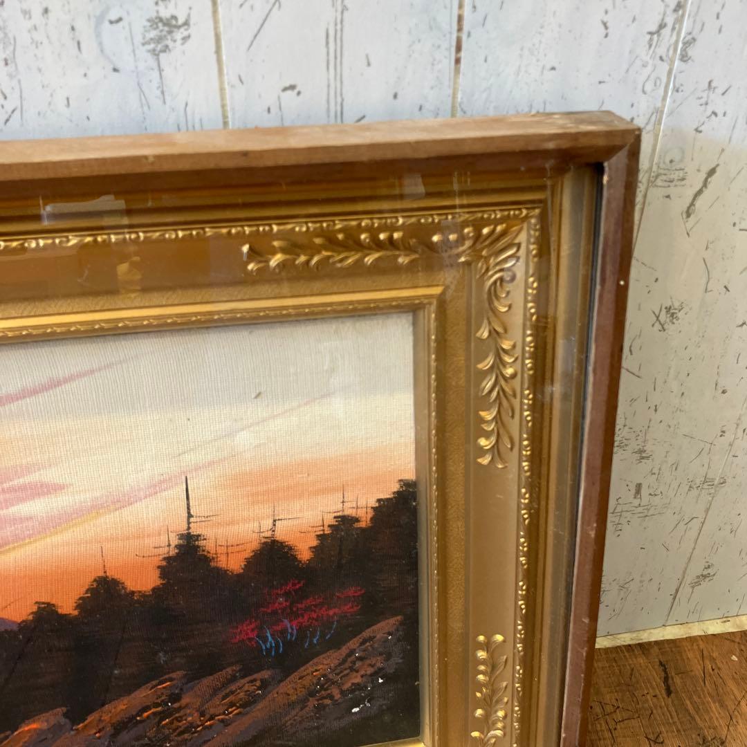 昭和レトロ 油絵 絵画 日本画 立体画 富士山 赤富士 夕焼け 夕日 アート