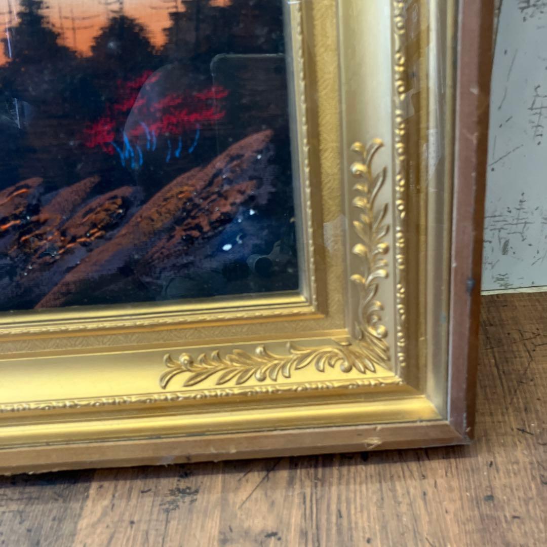 昭和レトロ 油絵 絵画 日本画 立体画 富士山 赤富士 夕焼け 夕日 アート