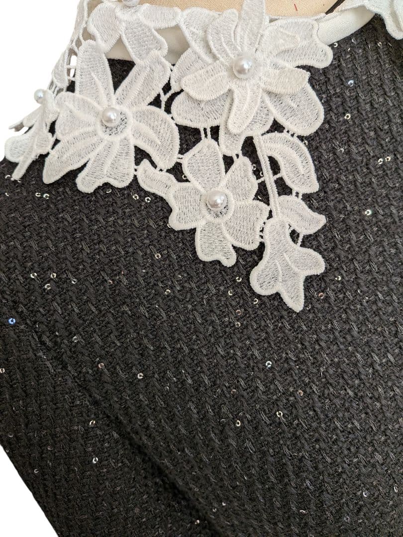 美品✨️Leja 花柄レースカラースパンコール刺繍Aラインフレアドレスワンピース