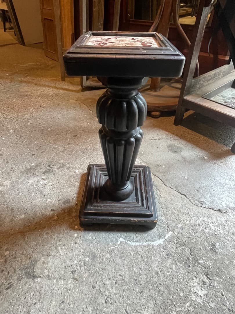 木製花柄タイルスタンド　イギリス　アンティーク